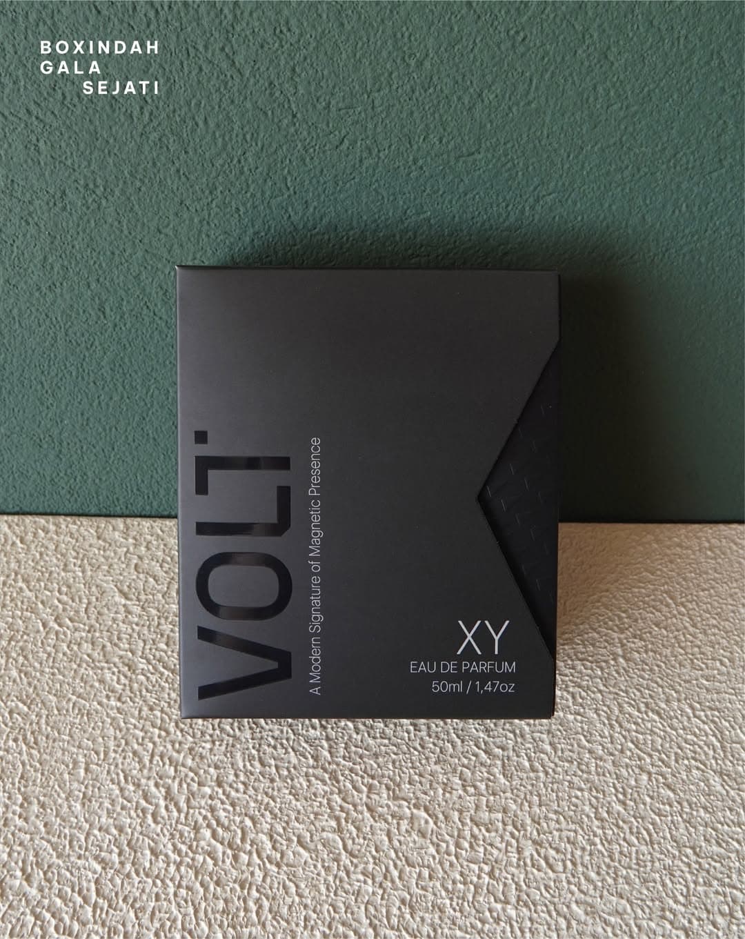 Volti XY eau de parfum box in matte black, printed and finished by BGS in West Jakarta